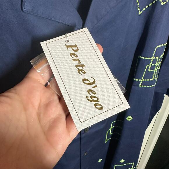 NEW Perte D'ego Men's Navy Blue Geometrical Mirror Embroidered Matching Set XXL - Picture 8 of 16